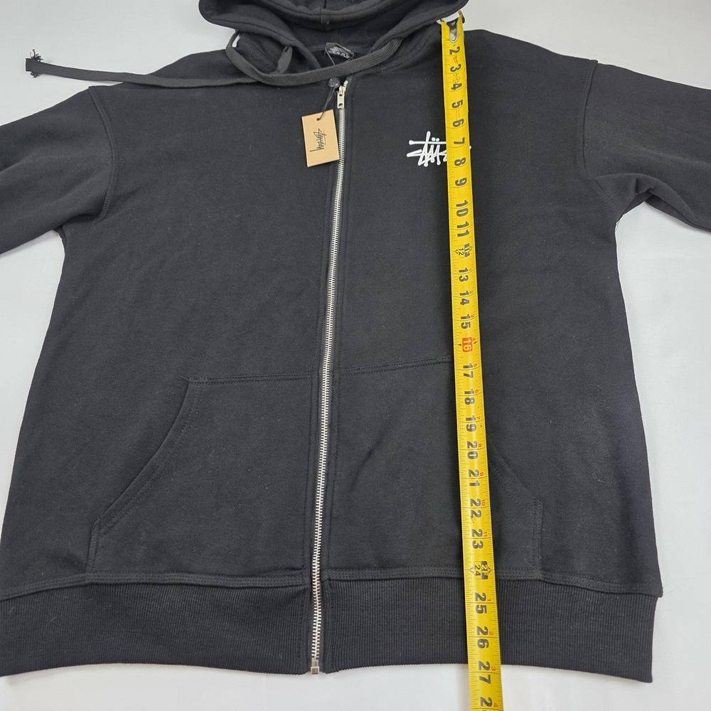 Stussy Hoodie Mens Large Black Full Zip Logo Back Graphic Fleece Sweatshirt - Picture 6 of 16
